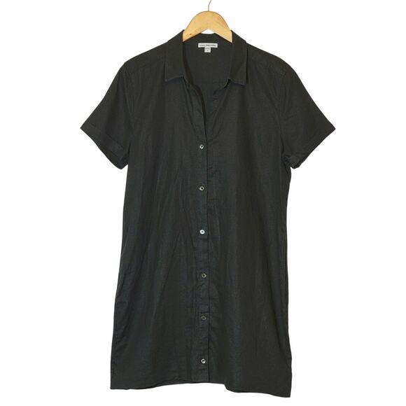 James Perse Standard Black Linen Shirtdress Mini Button Down Minimalist Size 10 - Picture 1 of 13
